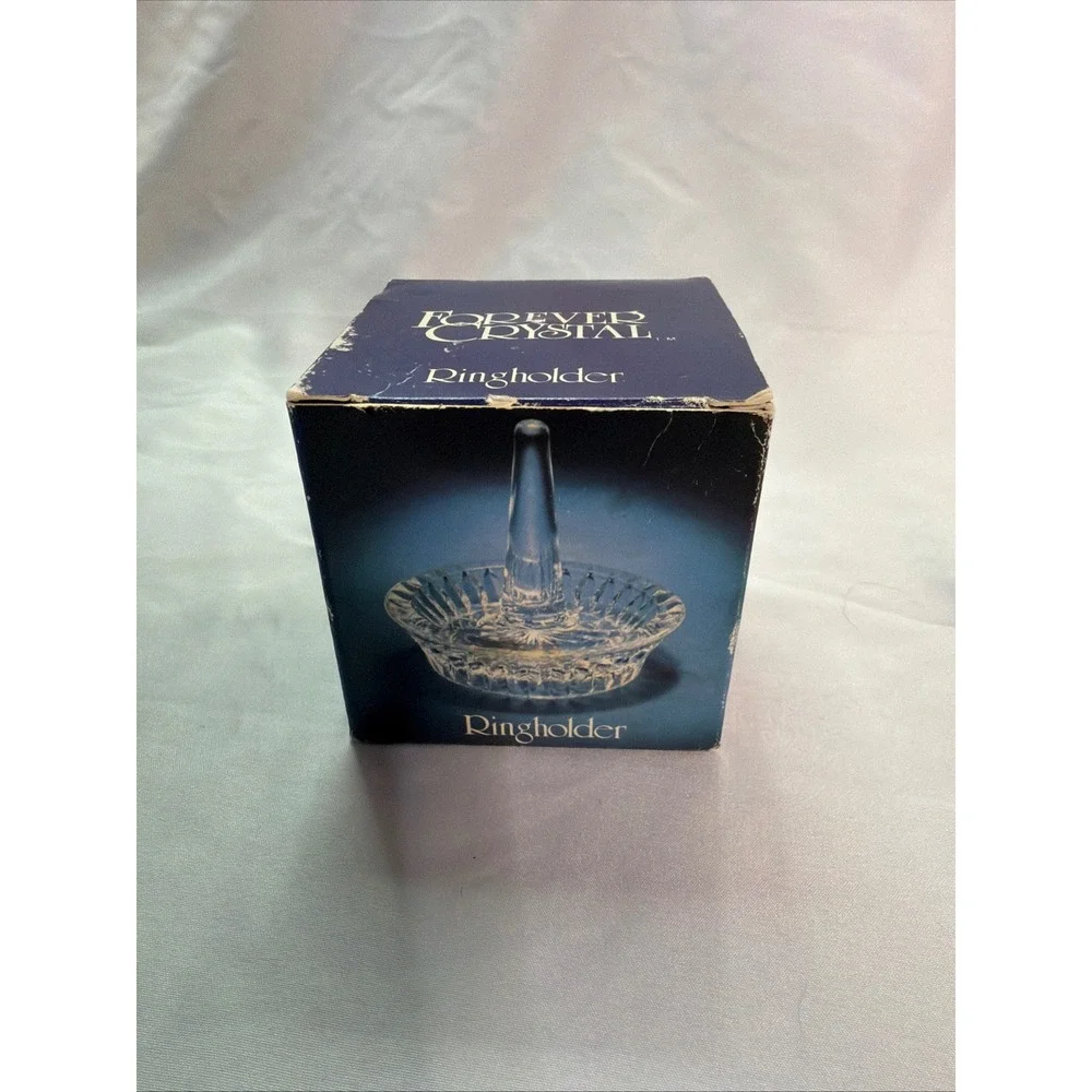 Forever Crystal Ring Holder Clear Cut Lead Glass Jewelry Dish Vintage with Box